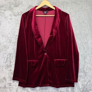 Sincerely Jules Womens Red Velvet Shawl Collar Blazer Jacket XL Whimsigoth Vamp
